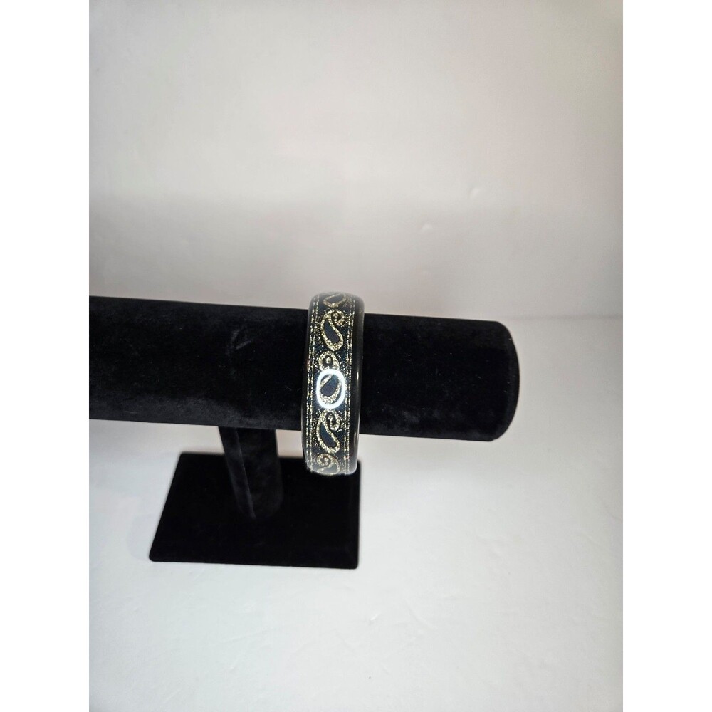 Black Plastic Bangle with Sparkly Silver Design inside